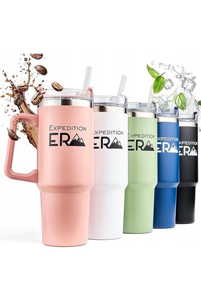 NO BRAND Cana termică 880ml cu pai roz pentru cafea, de călătorie