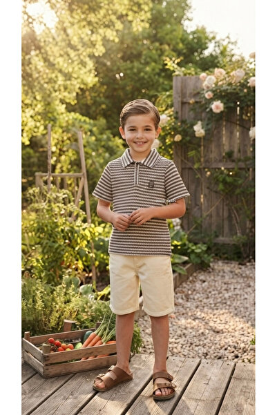 Minivo Kids Erkek Çocuk Çizgili Polo Yaka Tişört Ve Şort 2'li Takım