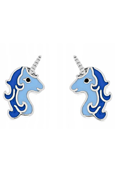 NO BRAND Cercei mici din argint cu unicorni albaștri, cu închidere tip șurub,...