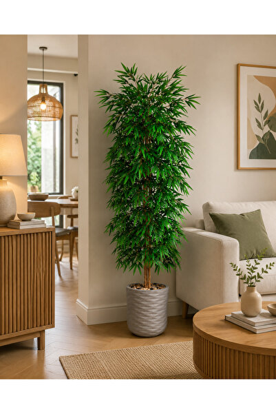 N.zone 205cm Luxury Decorative Artificial Bamboo Tree with Stylish Grey Pot a...