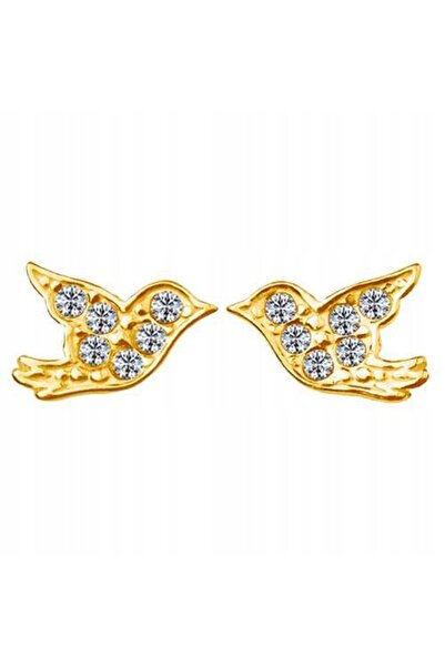 NO BRAND Cercei din aur tip știft, cu colibri, Swarovski, argint