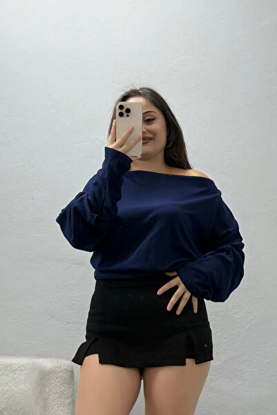 BELENDİR Women's Boat Neck Modal Blouse Navy Blue