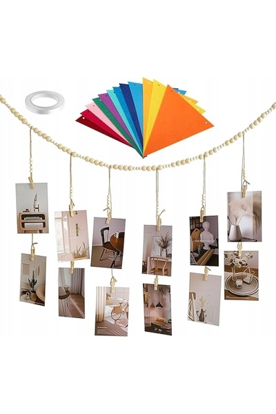 NO BRAND Ghirlandă cu cleme din lemn pentru fotografii, decorațiune de perete...