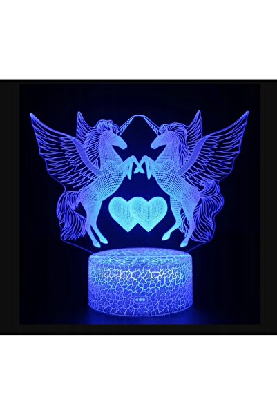 NO BRAND LAMPĂ LED 3D USB CU UNICORNI, CAILĂȚI ȘI INIMI, 16 CULORI + TELECOMANDĂ