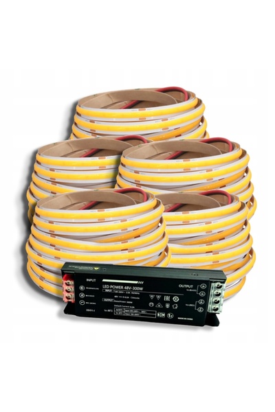 NO BRAND KIT LED COB 480D/m 25m Alb Neutru 48V 8mm +Sursă de alimentare FLAT ...