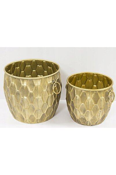 NO BRAND Set de capace metalice pentru ghivece, 2 piese, auriu