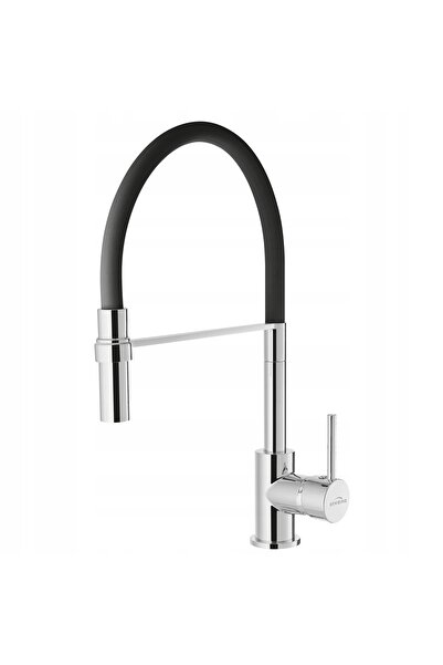 Invena Baterie de bucătărie pe picior cu pipă flexibilă, negru cameleon