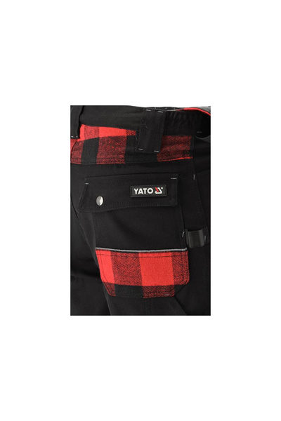 yato Pantaloni de lucru și montaj REBAR XL negri/roșii, elastici, cu 14 buzunare