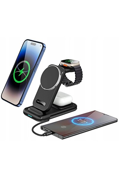 NO BRAND Încărcător wireless iPhone Samsung 15W 4 în 1 Airpods + ceas
