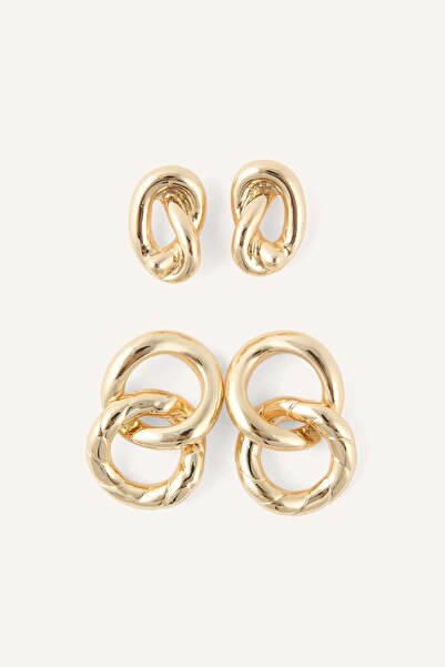 DeFacto Women's Hoop and Knot Detailed 2-Piece Earrings I4270Axns