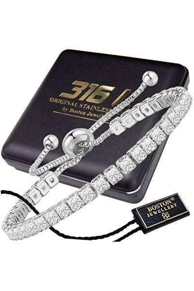 Boston Jewellery BRĂȚARĂ DE ARGINT PENTRU FEMEI CU CIRCONI, REGLABILĂ, CU CRI...