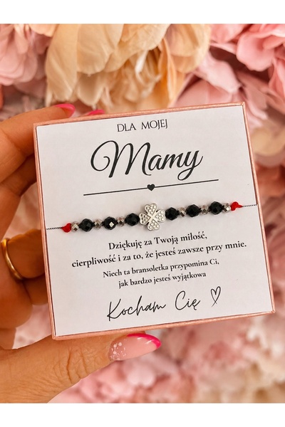 NO BRAND Brățară pentru mama „Ziua Mamei – Pentru Noroc” cu turmalin și trifoi