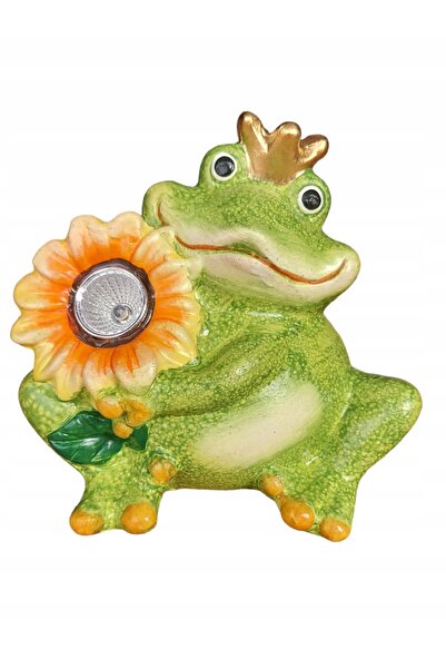 NO BRAND Figurină decorativă Broască Verde Solară LED Coroană Floare
