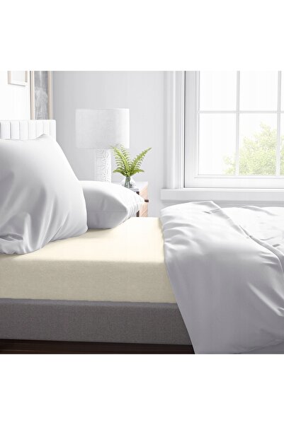 NO BRAND Cearșaf de pat din jerseu cu elastic 200x220 cm bumbac culoare crem ...