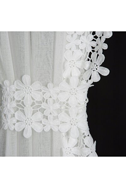 NO BRAND Set de 2 piese Perdea cu imprimeu floral 140x270 cm - Alb - Bandă ad...