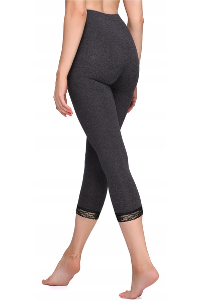 NO BRAND Colanți capri 3/4 de damă din bumbac MS10-224 Gri închis XS