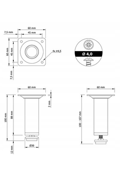 NO BRAND SHUIOG 30cm M8 picioare de mobilier pentru comodă, cromate, cu regla...