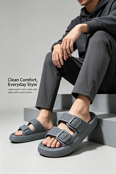 Al Masheel Store Saudi‑Made Men Double‑Strap EVA Slide Sandals, Quick‑Dry Hom...