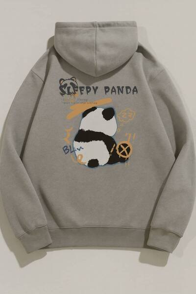 JANTIL MODA Unisex Oversize 3 Thread Yarn Kangaroo Pocket "Cute Panda" Printe...