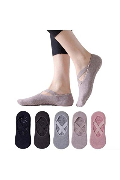 CCILIYC 5 Pairs Grip Pilates Socks Straps & Cushion Yoga Socks with Grips for...