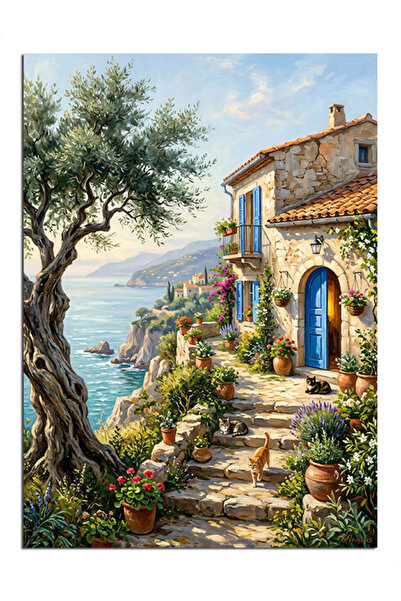 Artmeg Olive Tree by the Sea Decorative Canvas - Mdf Wood Painting