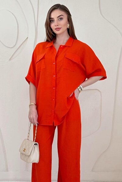 Generic Brand Orange Pocket Detailed Shirt and Pants Set