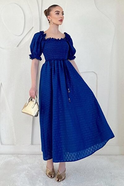 Generic Brand Navy Blue Gipeli Lined Scallop Dress