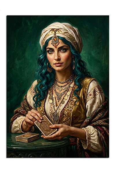Artmeg Διακοσμητικός καμβάς με μπλε μαλλιά τσιγγάνα γυναίκα με κάρτα τύχης - ...
