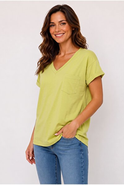 LYVEAN V-Neck Pocketed Oversize Tshirt