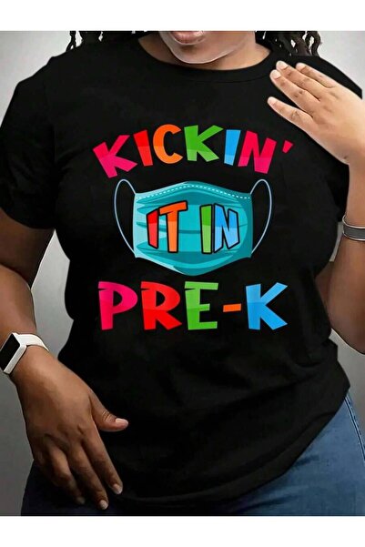 kai22 ملابس العودة إلى المدرسة، تي شيرت أسود مطبوع عليه Kicking It In Prek