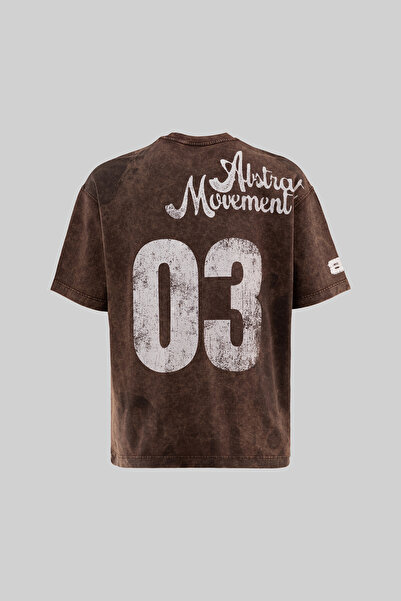 Machinist Men's Abstract Movement Printed Washable Oversize T-Shirt Dark Brown