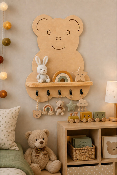 Trend Kitchen Milo Teddy Bear Model 5-Hook Decorative Baby Room Hanger and Ch...