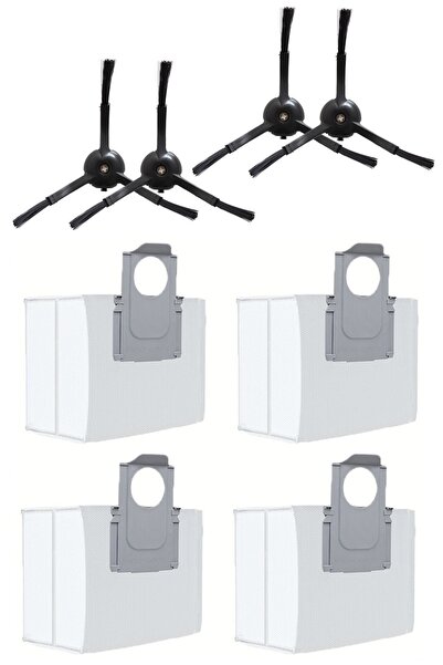 Rovexa Συμβατό με Roborock S7 Max Ultra, 4 μαύρες πλαϊνές βούρτσες και 4 σακο...