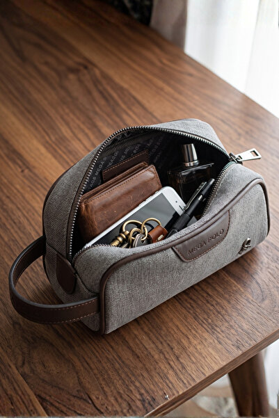 byhakan Mega 433 Men's Hand Portfolio Handbag Clutch Bag Shaving Bag Gray-Brown