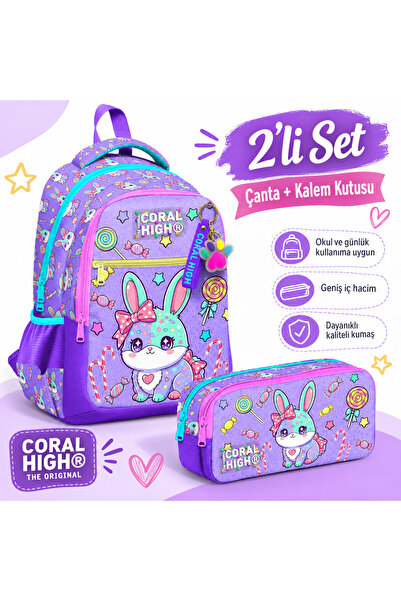 Coral High Kids Milka Water Green Rabbit Patterned 2-Piece Bag Set