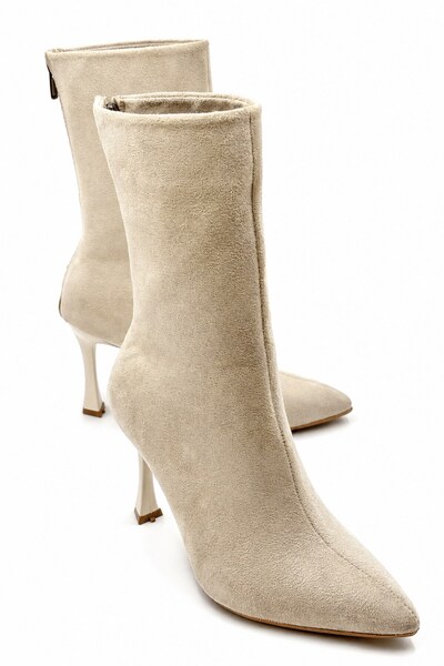 İX Fitzy Suede Pointed Toe Back Zipper Thin Heeled Women's Boots
