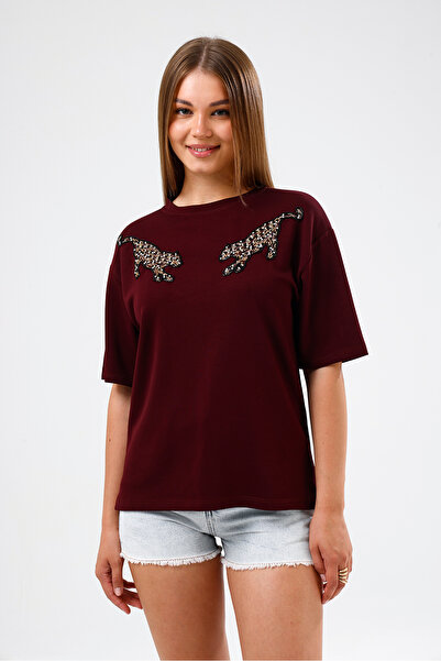 Madame QAN's Sequin Double Tiger Embroidered Premium Fabric T-Shirt