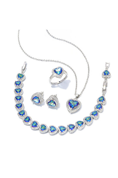 Tessero Set Bijuterii Dama 4 Piese Argintiu cu Cristale Zirconiu, Model cu In...