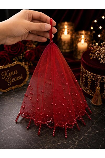 GÜRLEK TEKSTİL Gelin Damat Mendili İnci Kristal Boncuk Detaylı Düğün Kına Sün...