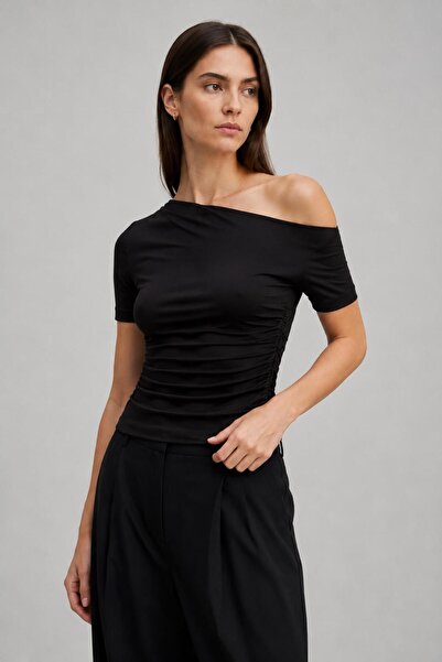 ALEXANDERGARDI Asymmetrical Collar Draped Blouse