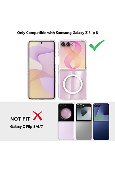 m.tk moveteck Samsung Galaxy Z Flip 8 Uyumlu Kılıf Magsafe Wireless Kablosuz Şarj Destekli Sert Şeffaf Darbe Emici Kapak