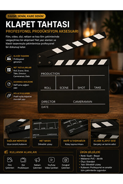 SAF HOBİ ATÖLYE DESİGN 🎬 Profesyonel Klaket Tahtası – Film, Video & Sosyal M...