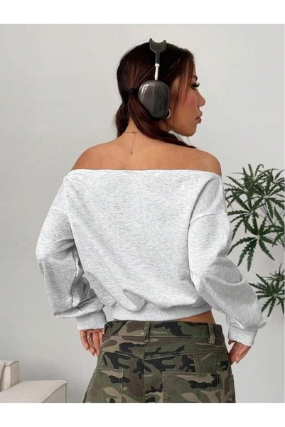 npLStore Women's Boat Neck Crop Usa 95 Printed Sweatshirt