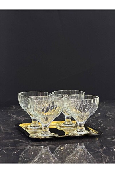 isra kristal 5-Piece Gold Olia Glass Bowl Set – Crystal Patterned Ice Cream a...