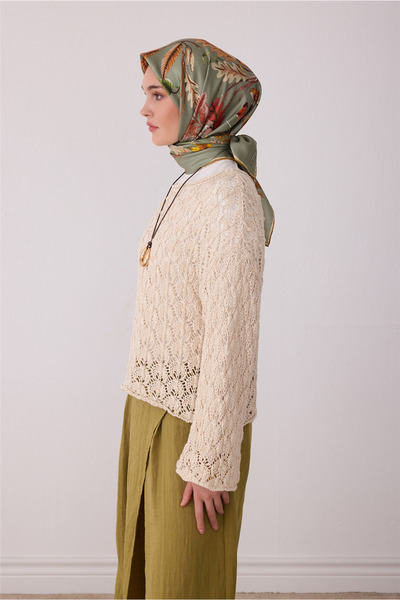 Belli Eșarfă verde cu model abstract, 100% mătase twill 4412-02