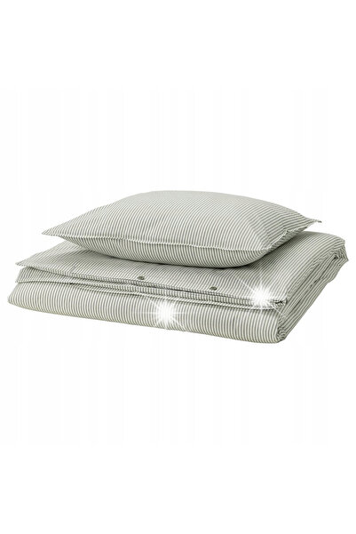 NO BRAND Set de lenjerie de pat 150x200, față de pernă 50x60, dungi albe-verz...
