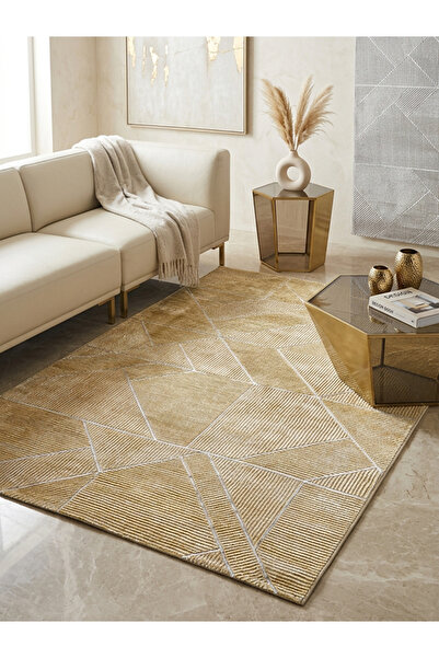 jeel alshabab "Solary" Turkish Carpet - Modern Geometric with Shiny Gold and ...