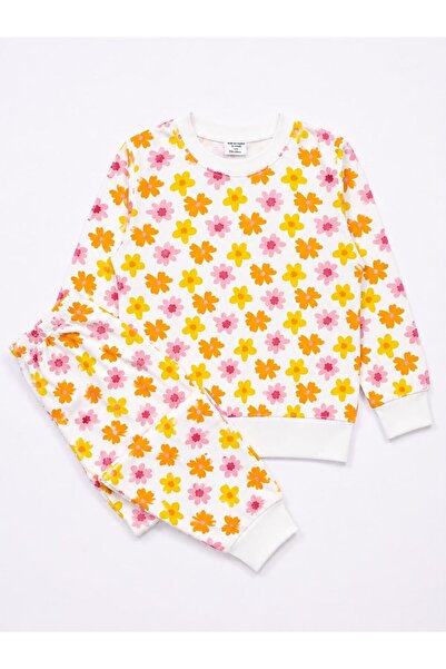 ALİŞ KİDS Girl's Cotton White Orange Floral Patterned Long Sleeve Seasonal Pa...