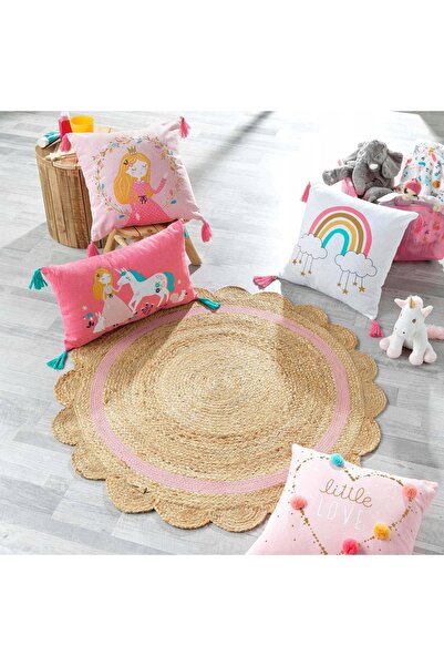 Douceur D'INTERIEUR Covor pentru copii, roz, rotund, cu flori, 90cm