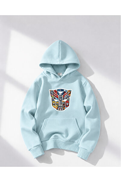 haha Oversize Hooded Transformers Printed Sweatshirt for Boys